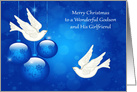 Christmas to Godson and Girlfriend, beautiful ornaments with doves card