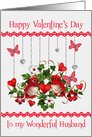 Valentine’s Day to Husband, lovebirds with hearts and butterflies card