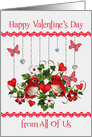Valentine’s Day from All Of Us, lovebirds with hearts and butterflies card