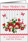 Valentine’s Day to Aunt and Fiance, lovebirds with hearts, flowers card