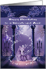 Birthday to Aunt, beautiful purple and white unicorn with star swirls card