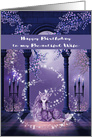 Birthday to Wife, beautiful ultra purple and white unicorn with swirls card
