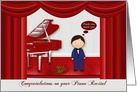 Congratulations on piano recital to male, young boy on a red stage card