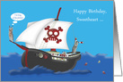 Birthday to Sweetheart, adult humor, pirate theme, raccoons on ship card