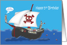 5th Birthday, pirate theme, raccoons on a ship with a cute parrot card