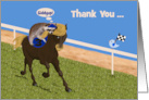 Thank You for your Support a Raccoon Holding onto a Racehorse’s Neck card