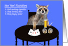 New Year’s Resolutions a Cute Raccoon Enjoying Bad Habits card