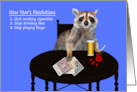 New Year’s Resolutions with a Cute Raccoon Enjoying Bad Habits card