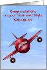 Congratulations on First Solo Airplane Flight Custom Name with Raccoon card