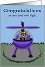 Congratulations on first solo helicopter flight, Raccoon in helicopter card