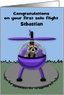 Congratulations on first solo helicopter flight custom name, Raccoon card