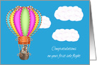 Congratulations on first solo hot air balloon flight, Raccoon floating card