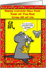 Chinese New Year from All of Us Year of the Rat a Rat Holding Cheese card
