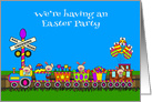 Invitation to Easter Party General A Bunny Train with Egg Balloons card