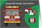 1st Birthday to Grandson Firefighter Theme with a Raccoon and Dog card