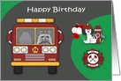 Birthday Firefighter Theme with an Adorable Raccoon and Dalmatian card