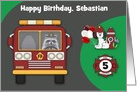 Birthday Firefighter Theme Custom Name and Age Raccoon and Dalmatian card