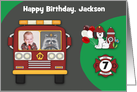 Birthday Firefighter Theme Photo Custom Name Card with a Raccoon card
