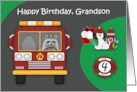 4th Birthday to Grandson Firefighter Theme with a Raccoon and Dog card