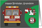 5th Birthday to Grandson Firefighter Theme with a Raccoon and Dog card