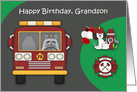 Birthday to Grandson Firefighter Theme with a Raccoon and a Dog card