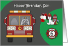 6th Birthday to Son Firefighter Theme with a Raccoon and a Dog card