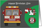 8th Birthday to Son Firefighter Theme with a Raccoon and a Dog card