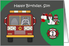 1st Birthday to Son Firefighter Theme with a Raccoon and a Dog card