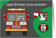 6th Birthday to Great Grandson Firefighter Theme with a Raccoon card