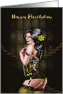 Steampunk Birthday with a Sexy Women with Chains and a Flower card