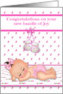 Congratutions on New Baby Girl with a Sleeping Baby on Mixed Pattern card