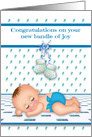 Congratutions on New Baby Boy with a Sleeping Baby on Patterns card