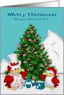 Christmas from All Of Us with Cute Penguins and a Decorated Tree card