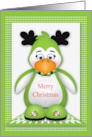 Christmas with a Cute Penguin Wearing Antlers and a Bell Collar card