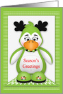 Season’s Greeting’s with a Cute Penguin wearing Antlers and a Collar card