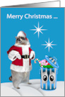 Christmas Humor with a Santa Claus Raccoon and a Garbage Can card