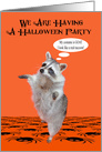 Invitation to a Halloween Party with a Raccoon Happy with his Costume card