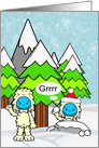 Christmas Humor with Abominable Snowmen amoung Trees and Mountains card