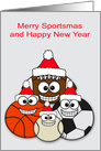 Christmas with Happy Face Sports Balls Wishing Merry Sportsmas card