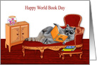 World Book Day with a Studious Raccoon Relaxing Reading a Book card