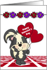 Valentine’s Day with an Adorable Skunk Holding Red Heart Balloons card