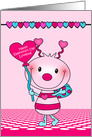 Valentine’s Day with a Cute Lovebug Holding a Balloon on Polka Dots card