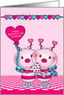 Valentine’s Day with Cute Lovebugs Holding Balloons on Polka Dots card