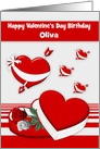 Birthday on Valentine’s Day Custom Name with Hearts and Roses card