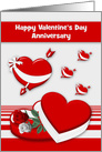 Wedding Anniversary on Valentine’s Day with Red Hearts and Roses card