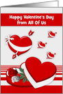 Valentine’s Day from All Of Us with Red Hearts and Two Beautiful Roses card
