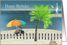 Birthday with a Raccoon Holding a Camera under a Beach Umbrella card