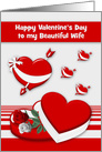 Valentine’s Day to Wife with Red Hearts and Two Beautiful Roses card