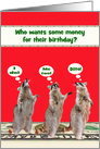 Birthday Money Enclosed Card with Raccoons Standing on a Cash Floor card