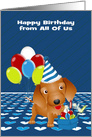 Birthday from All Of Us with a Wire-haired Dachshund and Balloons card